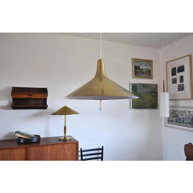 Danish Mid-Century Modern Brass Counterweight Pendant in the Style of Paavo Tynell, 1950s For Sale - Image 9 of 10