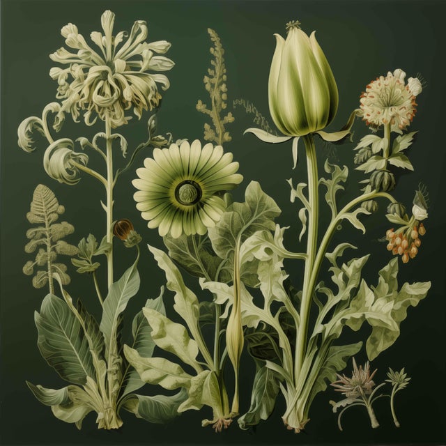 Wood 64' X 64' - Set of 16 High End Framed Gallery Wall Original Botanical Prints - Dark Green Grisaille For Sale - Image 7 of 12