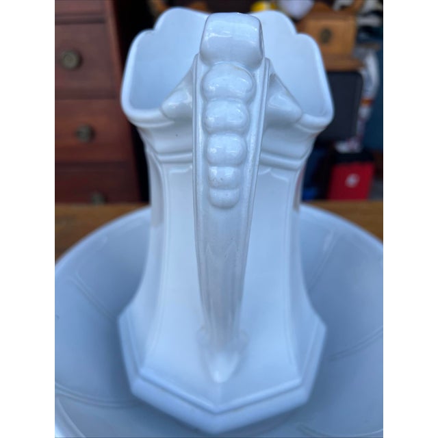 Antique Staffordshire White Ironstone Girard Shape Pitcher & Bowl, circa 1856-1858 Made by the Ridgway, Bates & Co. of...