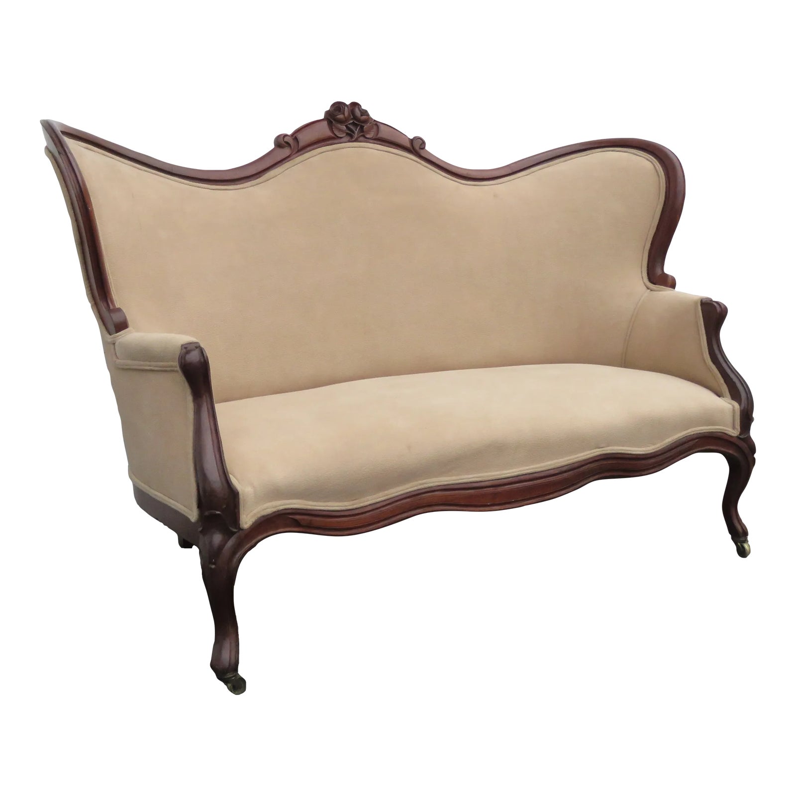 Late 1800s Victorian Carved Solid Walnut Settee Loveseat | Chairish