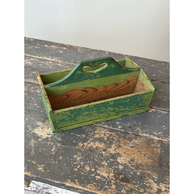 Late 19th Century Antique Green Polychrome Pine Knife Box, Mid-Late 19th Century For Sale - Image 5 of 15