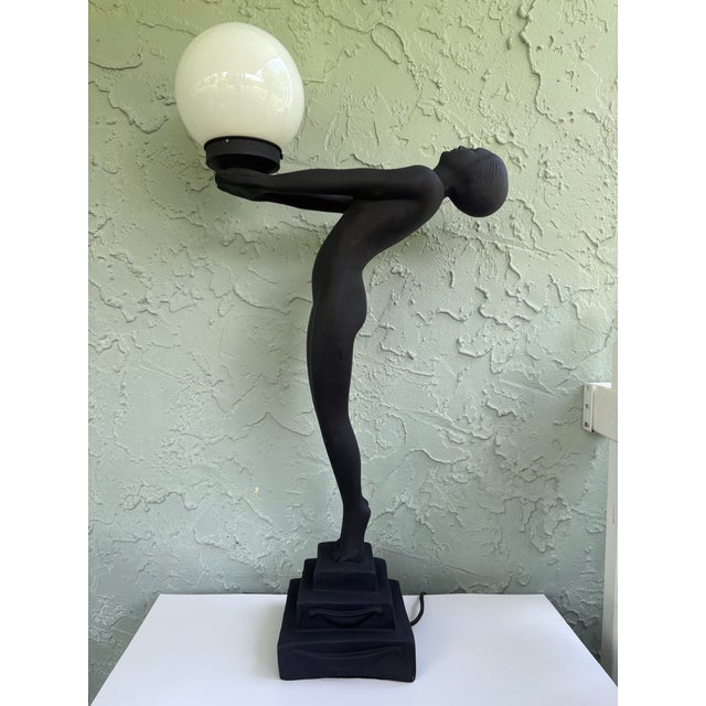 Late 20th Century Large Art Deco Revival Nude Woman Figural Table Lamp For Sale - Image 4 of 10