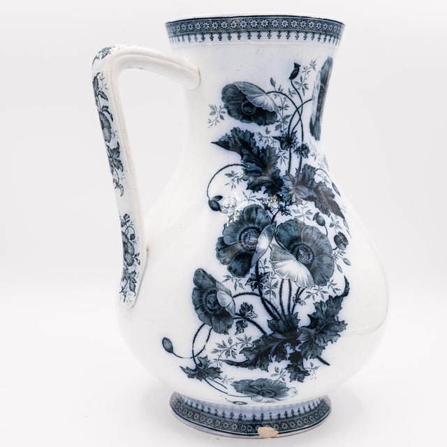 White Large Transferware Pitcher from Villeroy & Boch, 1890s For Sale - Image 8 of 13