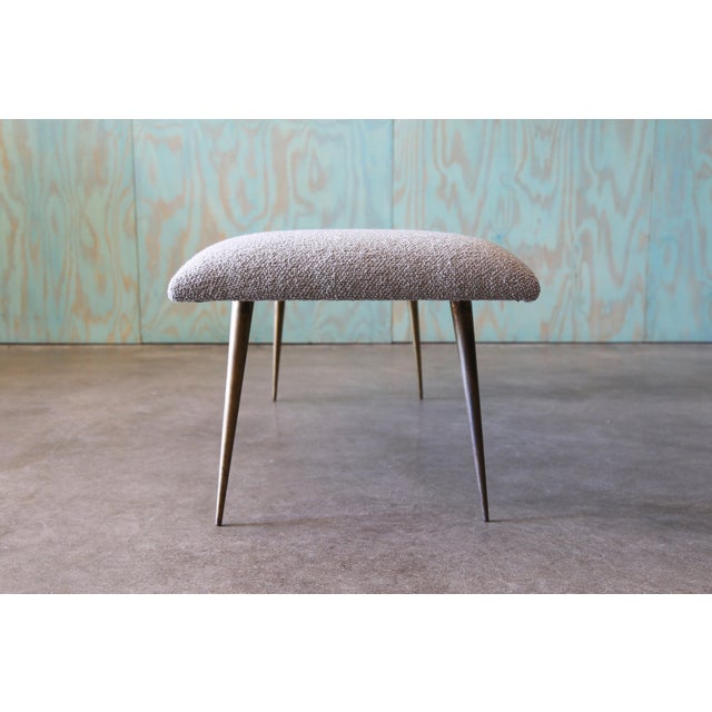 1950s 1950s Mid Century Modern Boucle and Brass Leg Mushroom Custom Bench For Sale - Image 5 of 10