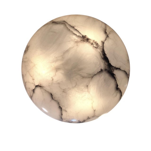 -1930's Large Original Creamy White + Grey Alabaster Coupe W/ Rope Cord and Alabaster Canopy For Sale - Image 4 of 18