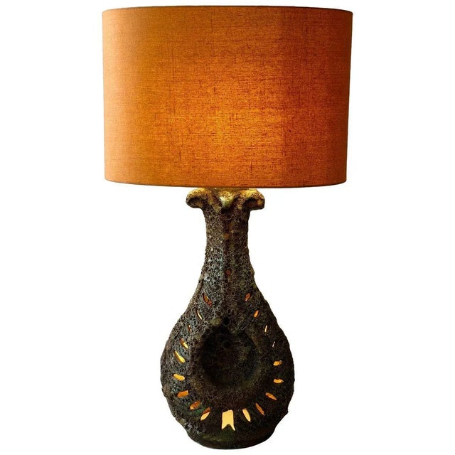 Large Lava Ceramic Table Lamp with Illuminated Base, 1960s For Sale - Image 9 of 9