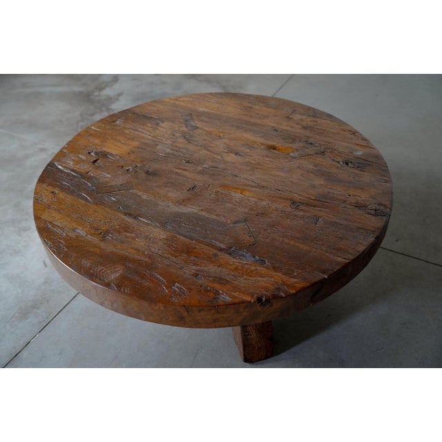 Rustic Round Oak Coffee Table, Netherlands, 1960s For Sale - Image 6 of 9
