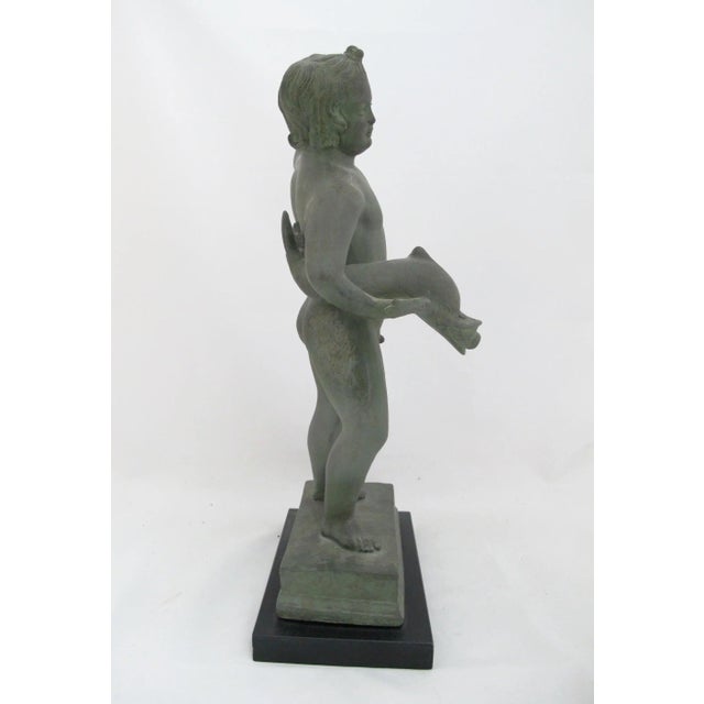 Figurative Cherub Putto With Dolphin Amr Pompeii Fountain Replica Composite Statue For Sale - Image 3 of 13