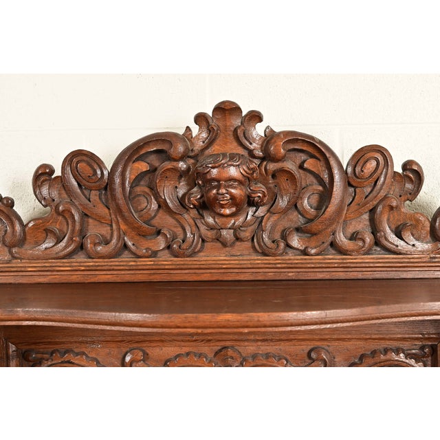 Brown Alexander Roux Style French Renaissance Revival Carved Oak Sideboard or Bar Cabinet, Circa 1890s For Sale - Image 8 of 17
