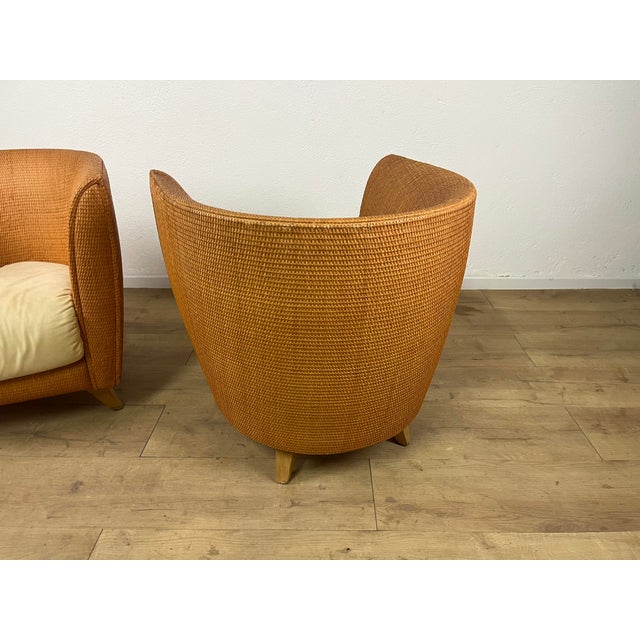 Brown Bon Ton Chairs in Rattan and Fabric by Giuseppe Viganò for Bonacina, 1990s, Set of 2 For Sale - Image 8 of 9