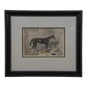 1860s Feu De Joie Winner of Oakes Hand Colored Engraving Harry Hall Racing Horse