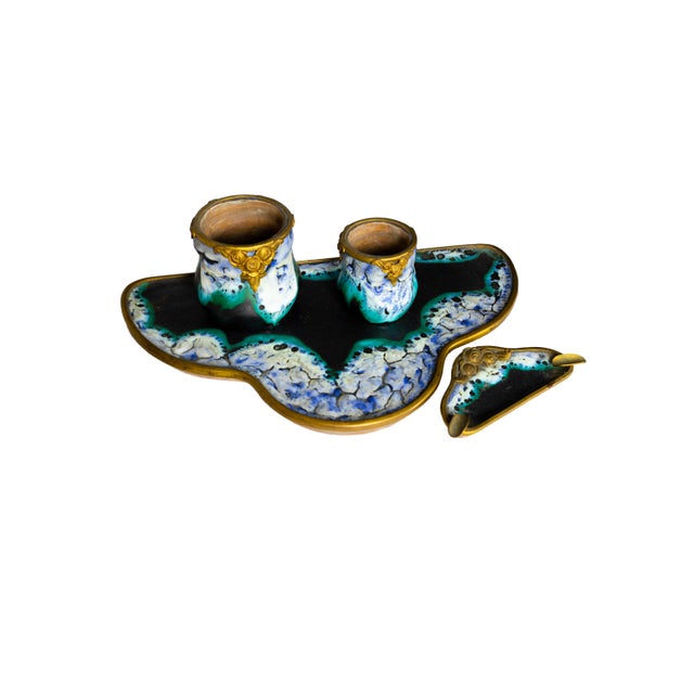 Art Nouveau Desk Set in Ceramic and Gilt Bronze, France, 1900s, Set of 4 For Sale - Image 11 of 12