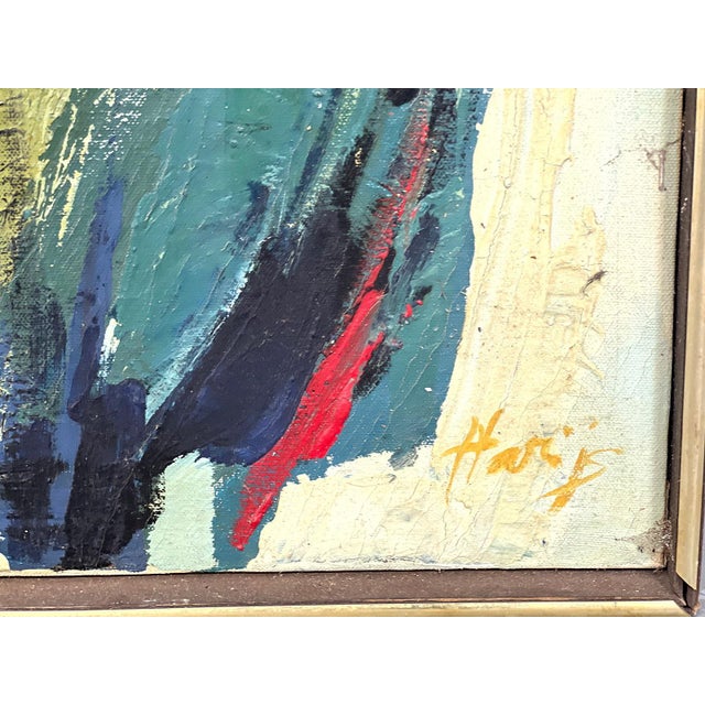 Vintage Mid Century Modern large signed Harris Blue Abstract Modern Painting on Canvas. Artist unknown. Please note that...