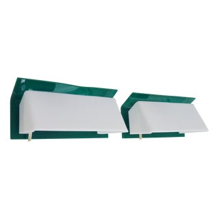 Scandinavian Green and White Shutter Wall Sconces. 1980s, Set of 2 For Sale