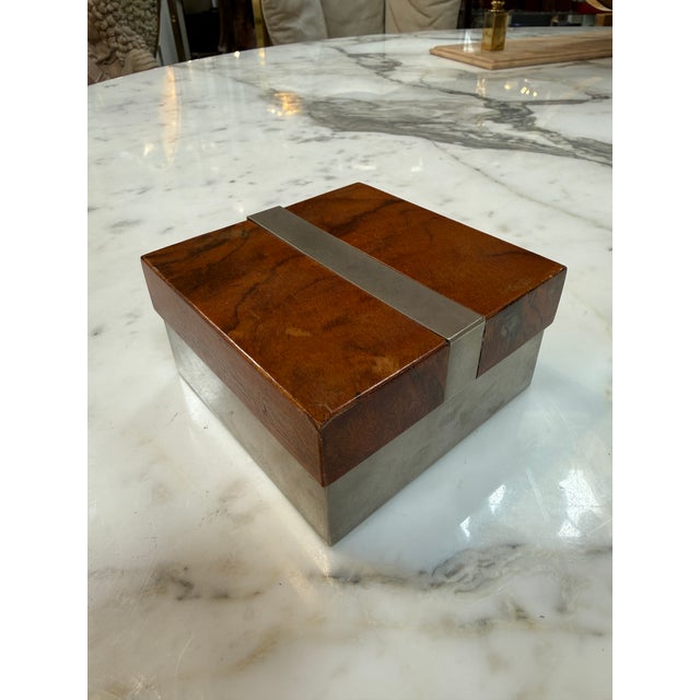 Tommaso Barbi Vintage Burl Wood & Brushed Metal Box For Sale - Image 9 of 10