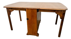 1960s Vintage Gate Leg Table Drop Down Sides Two Drawers and Cabinet Rectangle Oak