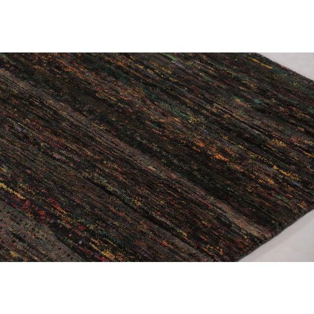 Rug & Kilim Rug & Kilim’s Modern Textural Rug, Polychromatic Striae on Rich Black Tones For Sale - Image 4 of 9