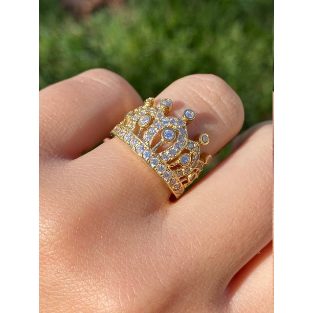 The Royale: Intricate 14 K Gold Crown Ring set with Cubic Zirconia For Sale - Image 9 of 10