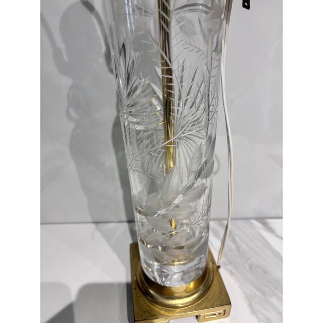 Vintage Dresden Victorian Cut Crystal Glass Flower Brass Table Lamps For Sale - Image 11 of 12