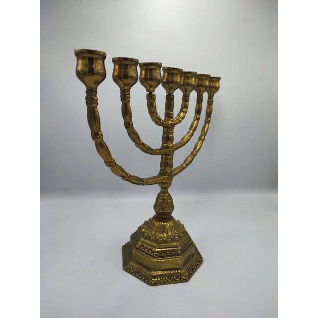 Brass Seven-Branched Candleholder Menorah, 1950s For Sale - Image 3 of 9