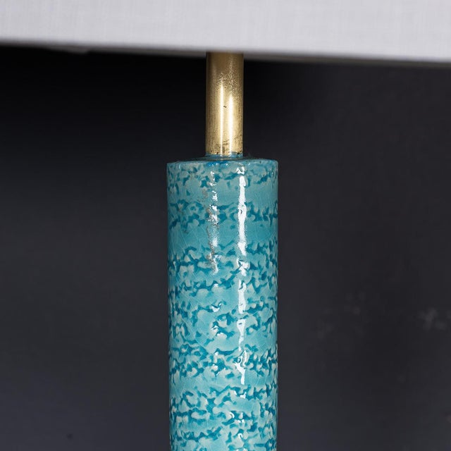 Vintage French Blue Ceramic Table Lamps, 1970, Set of 2 For Sale - Image 10 of 13