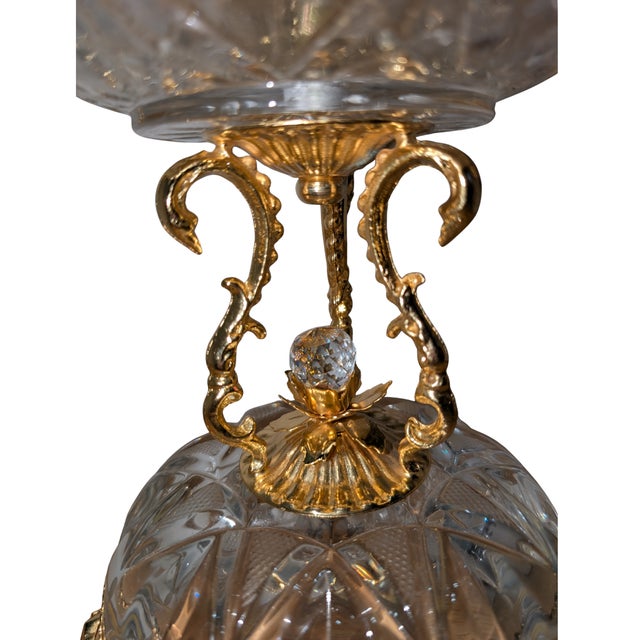 1970s Vintage Cut Glass Perfume Tantalus 14.5" Gold Tone 6 Bottles Crystal Ball Stoppers For Sale - Image 5 of 15