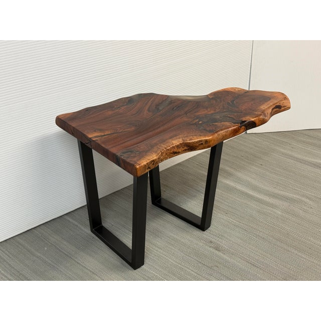 Contemporary Walnut Live Edge Wood Slab Side Table For Sale - Image 3 of 12