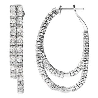 14K White Gold 4.0 Cttw Diamond Asymmetrical Inside Out Double-Hoop Earrings (I-J Color, I1-I2 Clarity) For Sale