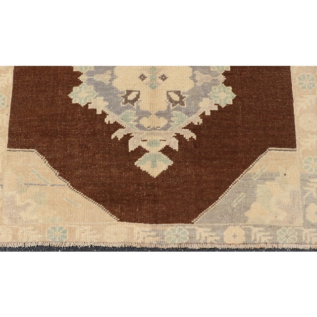 Textile Vintage Turkish Oushak Runner With Floral Medallions in Brown, Gray, Taupe For Sale - Image 7 of 13