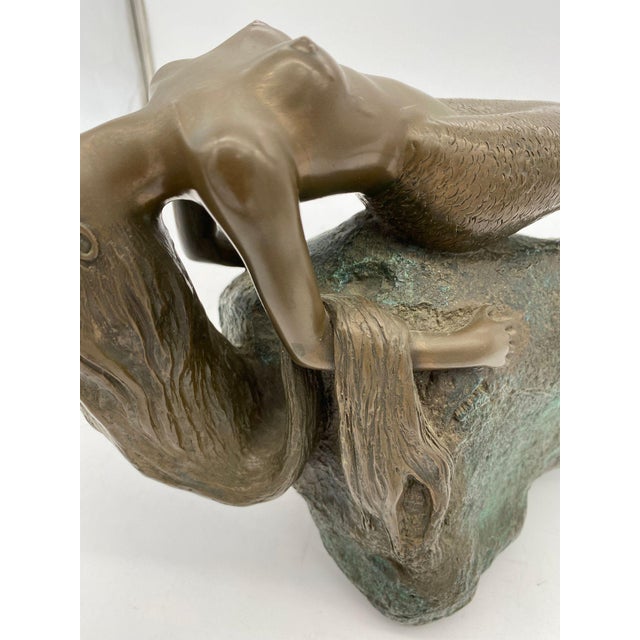 1980s Bronze Mermaid Siren Statue on Beach Rock by James Siebert For Sale - Image 9 of 12