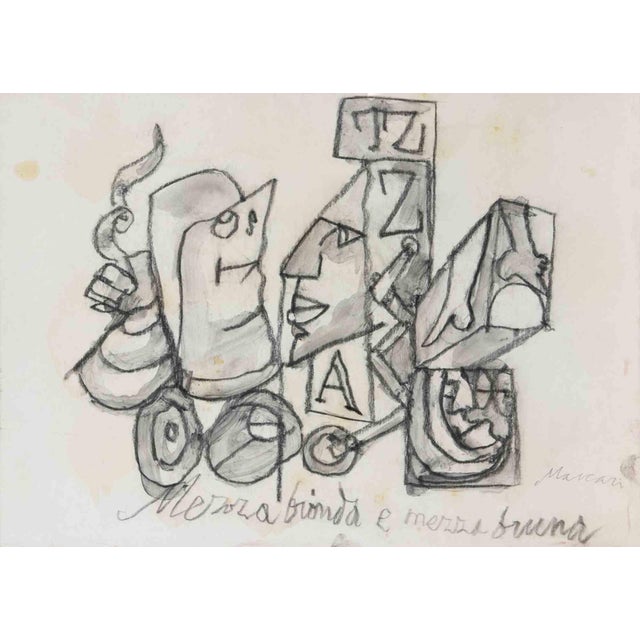 Mino Maccari, Half Blonde and Half Brunette, 1970s, Charcoal For Sale