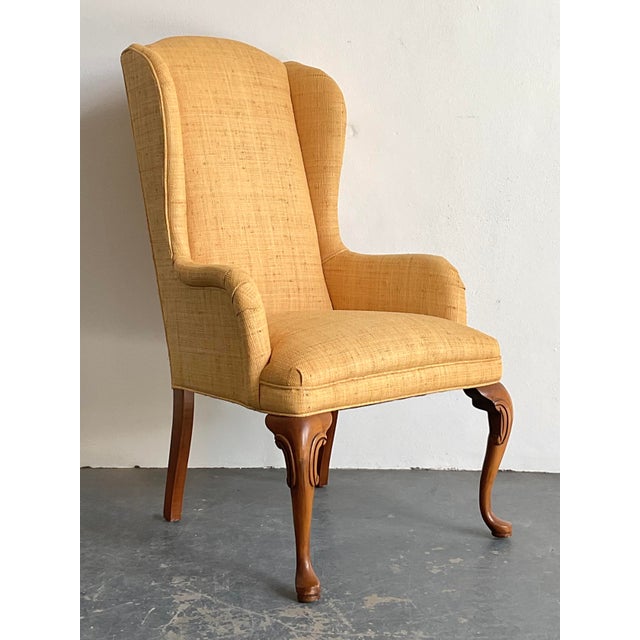 Hollywood Regency Vintage Raffia Wingback Chair For Sale - Image 3 of 12
