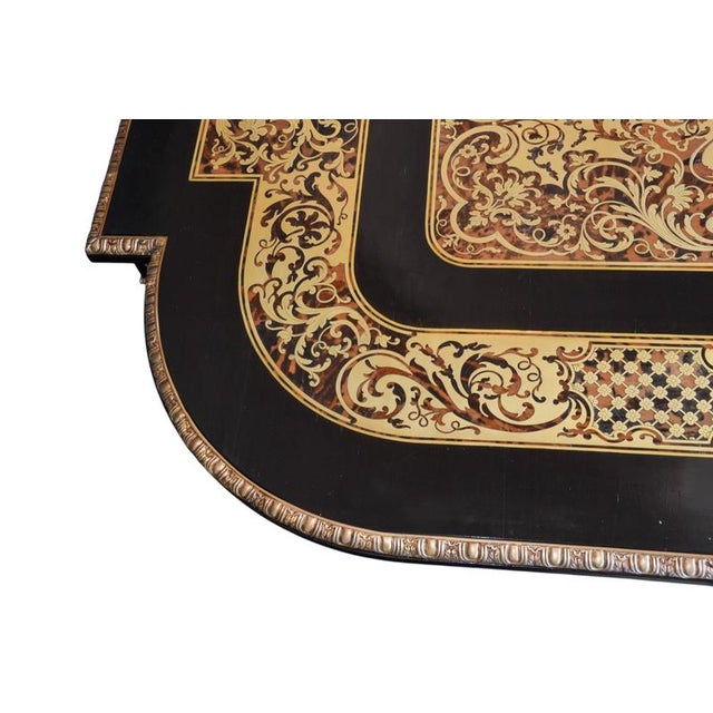 Vintage Ebonised Cut Brass Boulle Dining Conference Table For Sale - Image 9 of 18