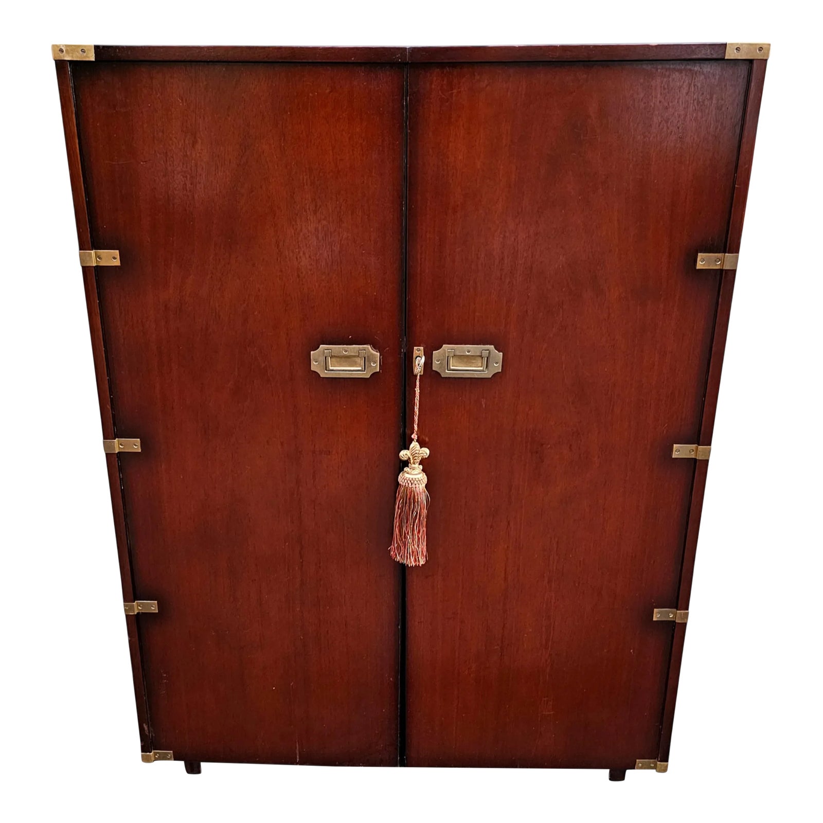 Mid-Century Campaign Style Tooled Leather Top Magic Box Desk | Chairish