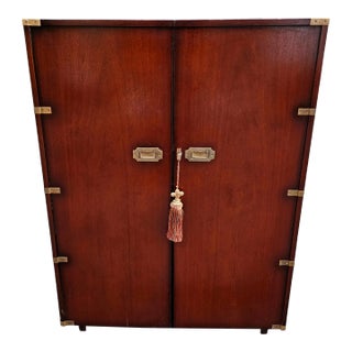 Mid-Century Campaign Style Tooled Leather Top Magic Box Desk For Sale