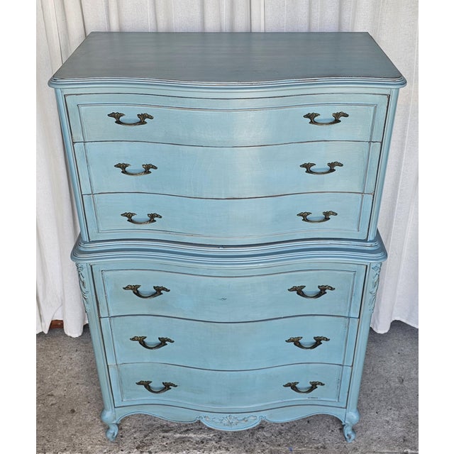 Vintage Chest of Drawers, Turquoise Tall Dresser, Circa 1950's For Sale - Image 11 of 13