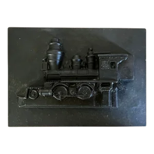 Antique 19th Century Steel Paperweight With Bas Relief Train Engine