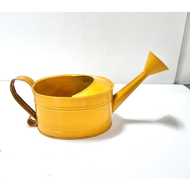 Farmhouse Vintage Yellow Toleware Watering Can With Floral Detail – Cottage Garden Planter Decor - Teleflora For Sale - Image 3 of 12
