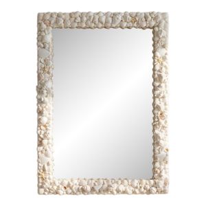 Large White Shell Mirror, 24x34 Coastal Wall Mirror, Handmade Natural Seashell Frame, Luxury Beach House Decor