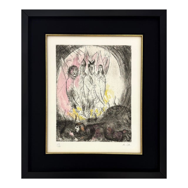 Marc Chagall, La Vision D'Ezechiel, Signed Aquatint and Etching With Hand Coloring, Framed For Sale