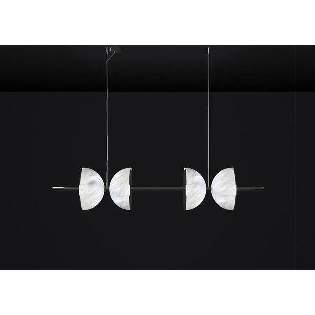 Ermes shiny silver metal and alabaster pendant light 2 by alabastro italiano dimensions: d 30 x w 150 x h 300 cm....