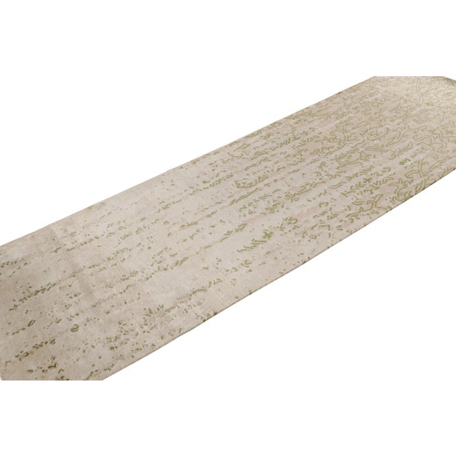 Rug & Kilim Contemporary Beige Green Runner Geometric Floral Silk Rug by Rug & Kilim For Sale - Image 4 of 7