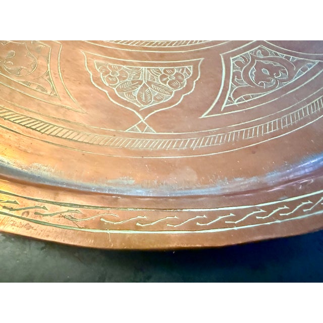 Metal Mid 20th Century Mid-Century Modern Egyptian Copper Charger Plate With Engraved Gazelle Motif – Signed For Sale - Image 7 of 12