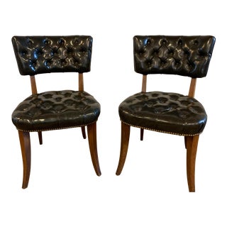 Mid-Century Modern Black Tufted Chairs - a Pair For Sale