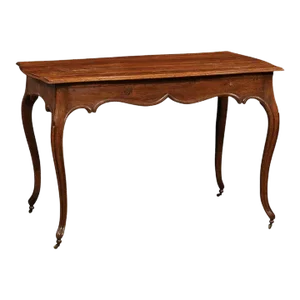 Early 19th Century Italian Rococo Oak Table with Carved Apron and Cabriole Legs