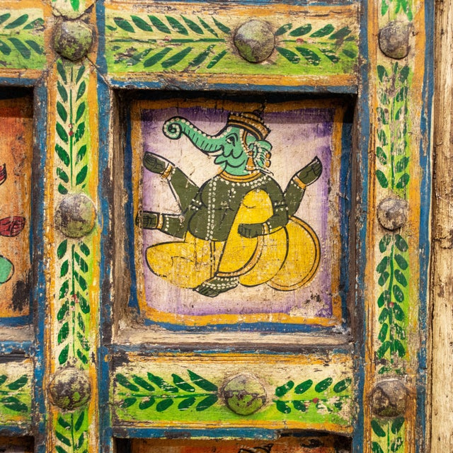 Early 1900s Antique Rajasthani Doors With Folk Art Paintings of Ganesh For Sale - Image 10 of 12