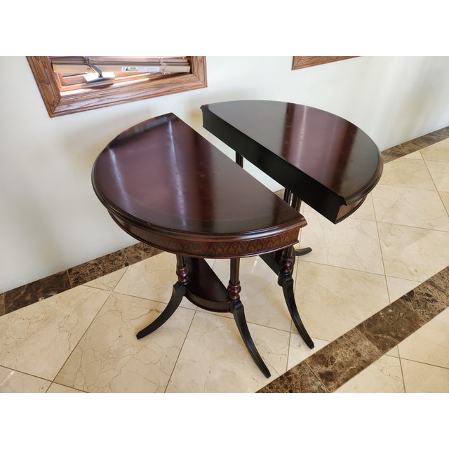 Elegant Pair of Vintage Bombay Company Half-Round Side Tables With Gold Accents For Sale - Image 9 of 10