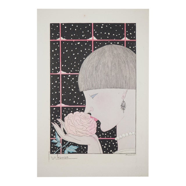 Georges Lepape, Young Woman with Rose, Engraving For Sale