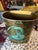 Metal 1970s Small Gold World Map Wastebasket With Teal Accents For Sale - Image 7 of 9