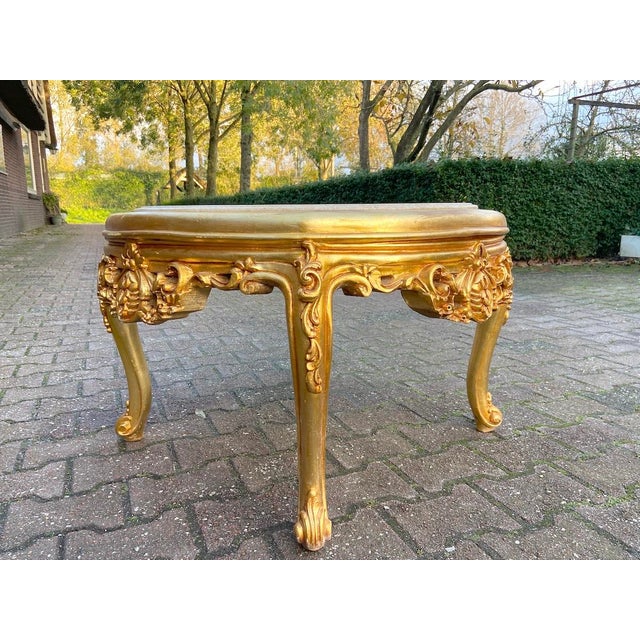 1960s 1960s French Louis XVI Gold Beech Marble Coffee Table For Sale - Image 5 of 12